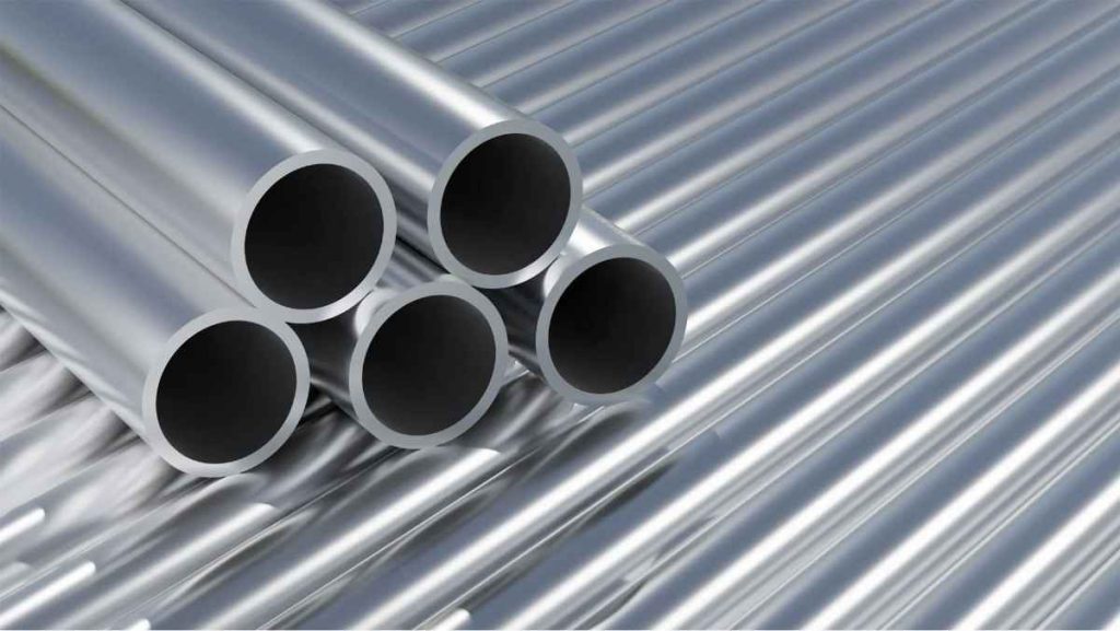 Close-up of several aluminum metal tubes.