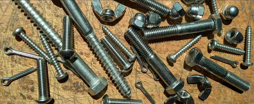 A collection of different sizes and designs of 316 stainless steel fasteners