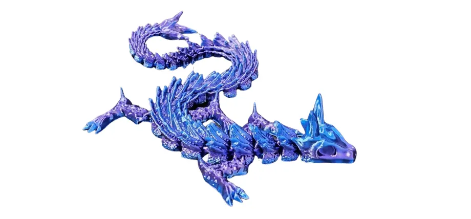 a blue dragon with head, feet and tail visible