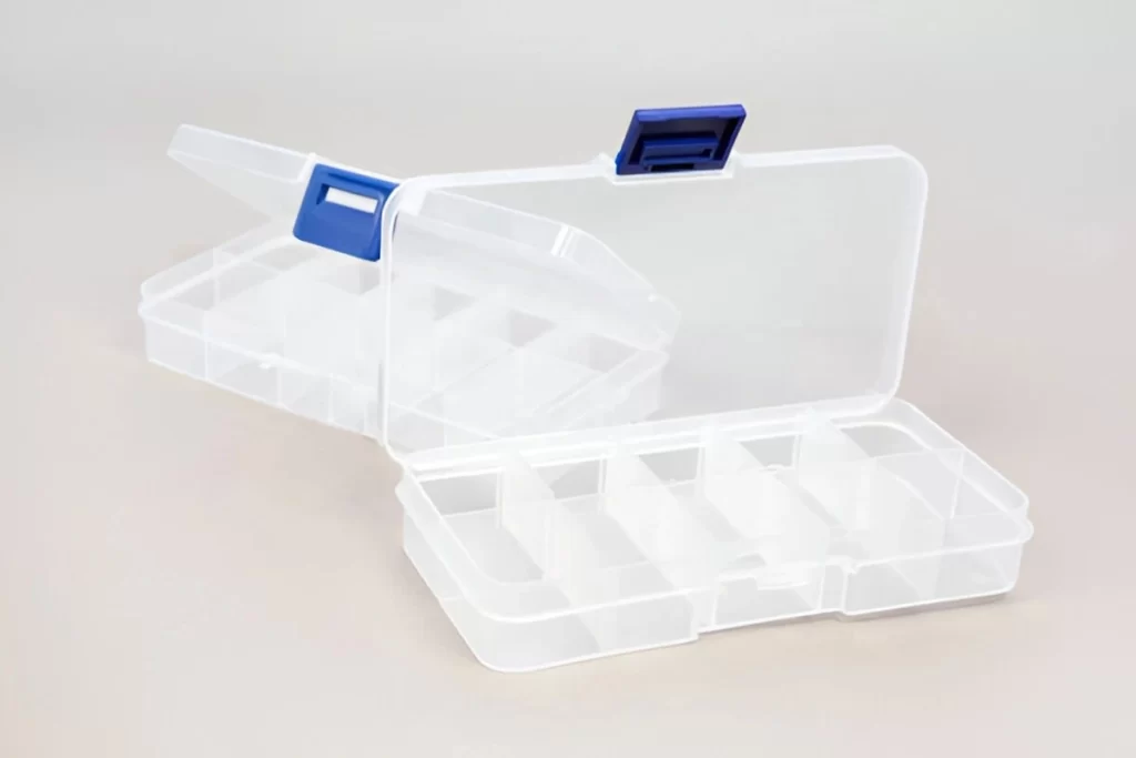 A pair of acrylic transparent boxes is displayed side by side. 