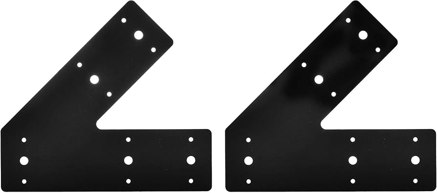 Two black-painted angle plate brackets