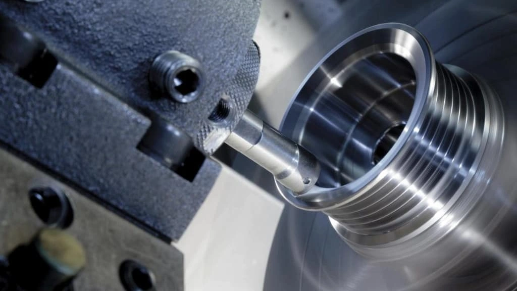 A boring bar enlarging the hole with external threads 