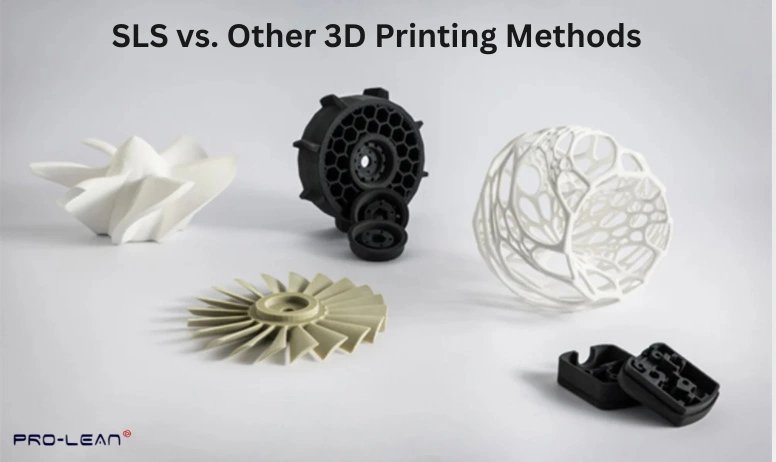 Comparison of parts made by different 3D printing techniques.