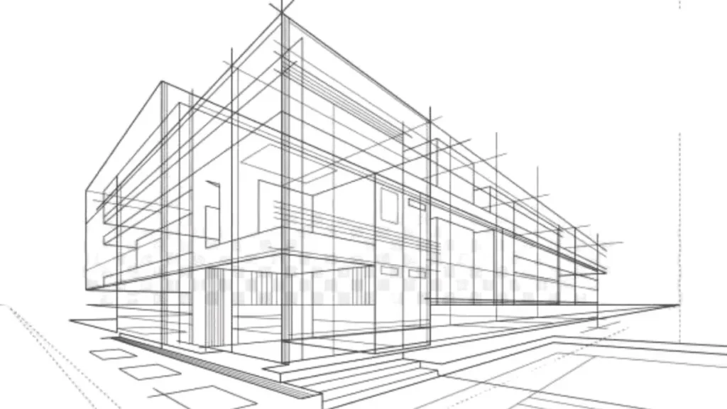 The image is a 3d illustration of a construction industrial drawing with side views included.