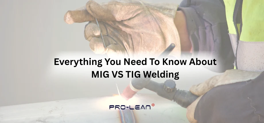 hand holding an electrode with torch for TIG welding with text “Everything You Need to Know About Mig VS Tig Welding”