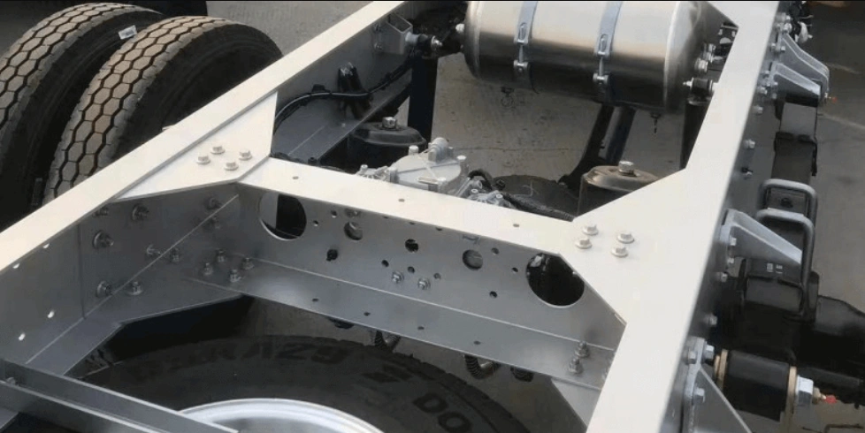 An extruded aluminum truck chassis frame showing lightweight construction 