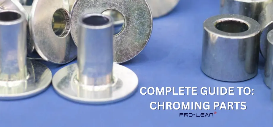 Chromed fasteners and parts on a blue background with text: “Complete guide to: chroming parts”