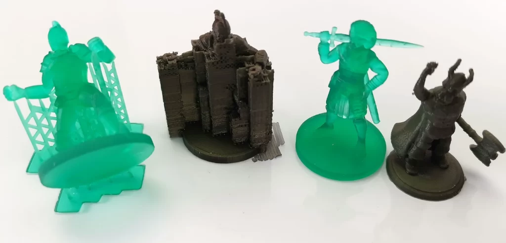 A diagram of blue and green miniature items built through SLA