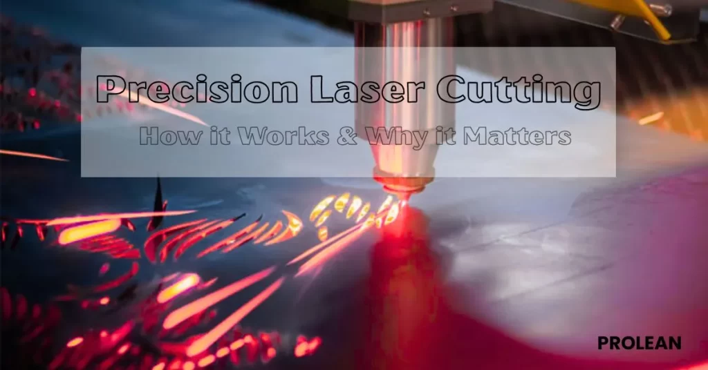 Close-up of precision laser cutting process with glowing red-hot metal being cut by focused laser beam technology.