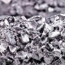 Close-up view of shiny metallic titanium alloy crystals.